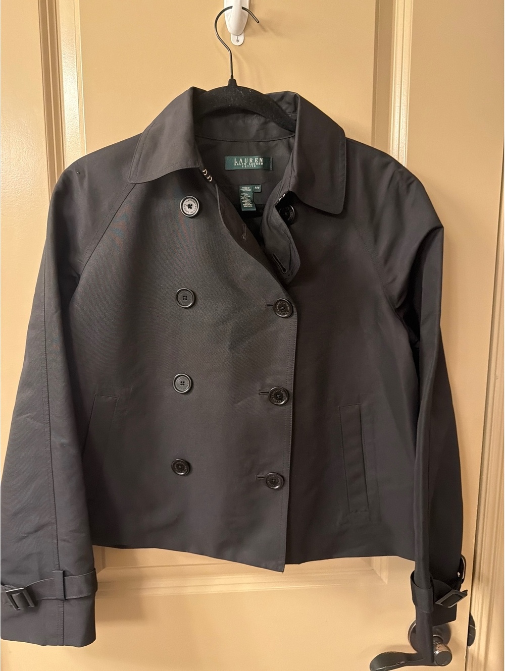 Lauren Ralph Lauren Women's Black Double-Breasted Cropped Jacket Size M
